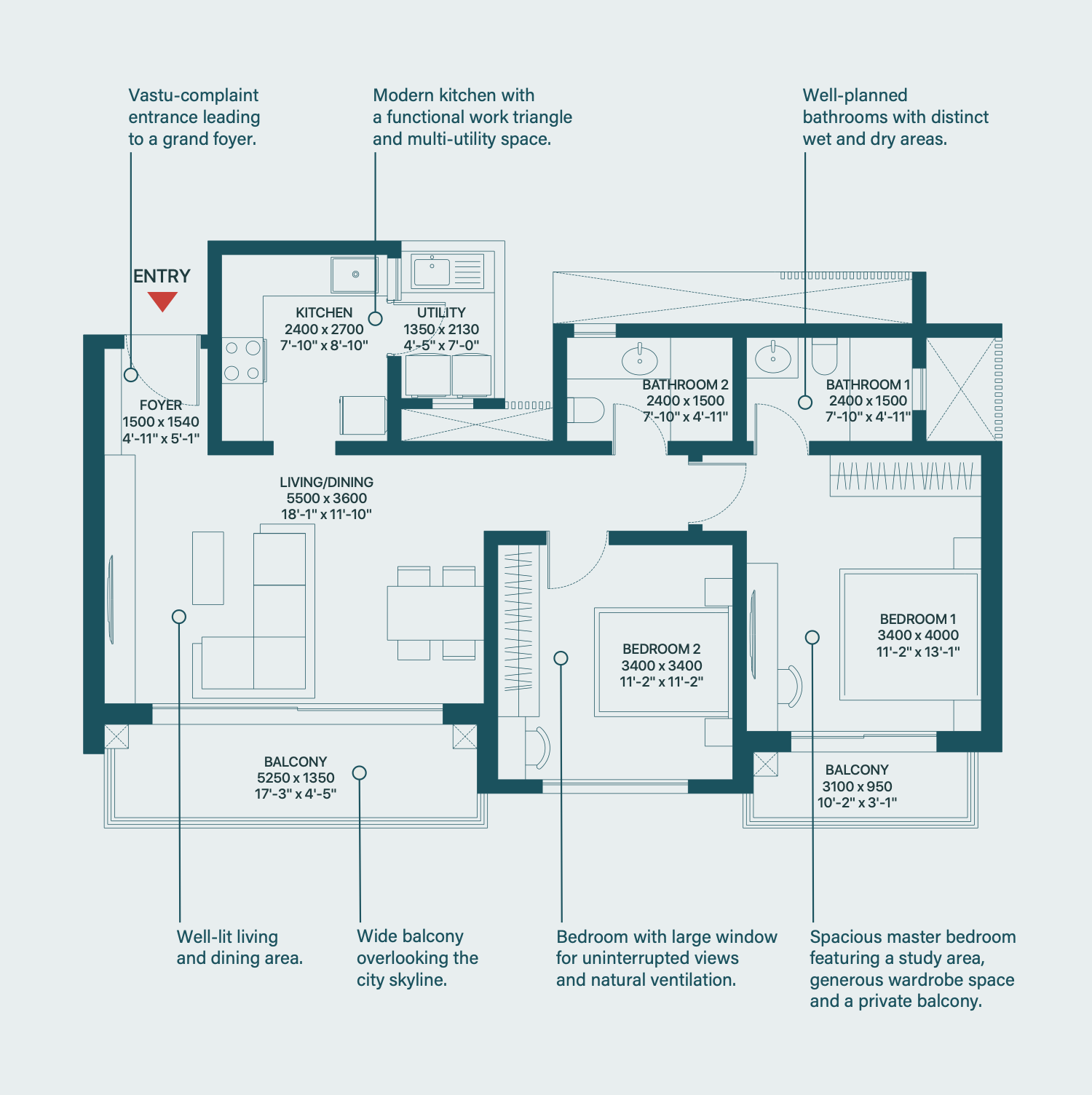 Towers 1, 2, 7 & 8 1373.65 sq. ft.